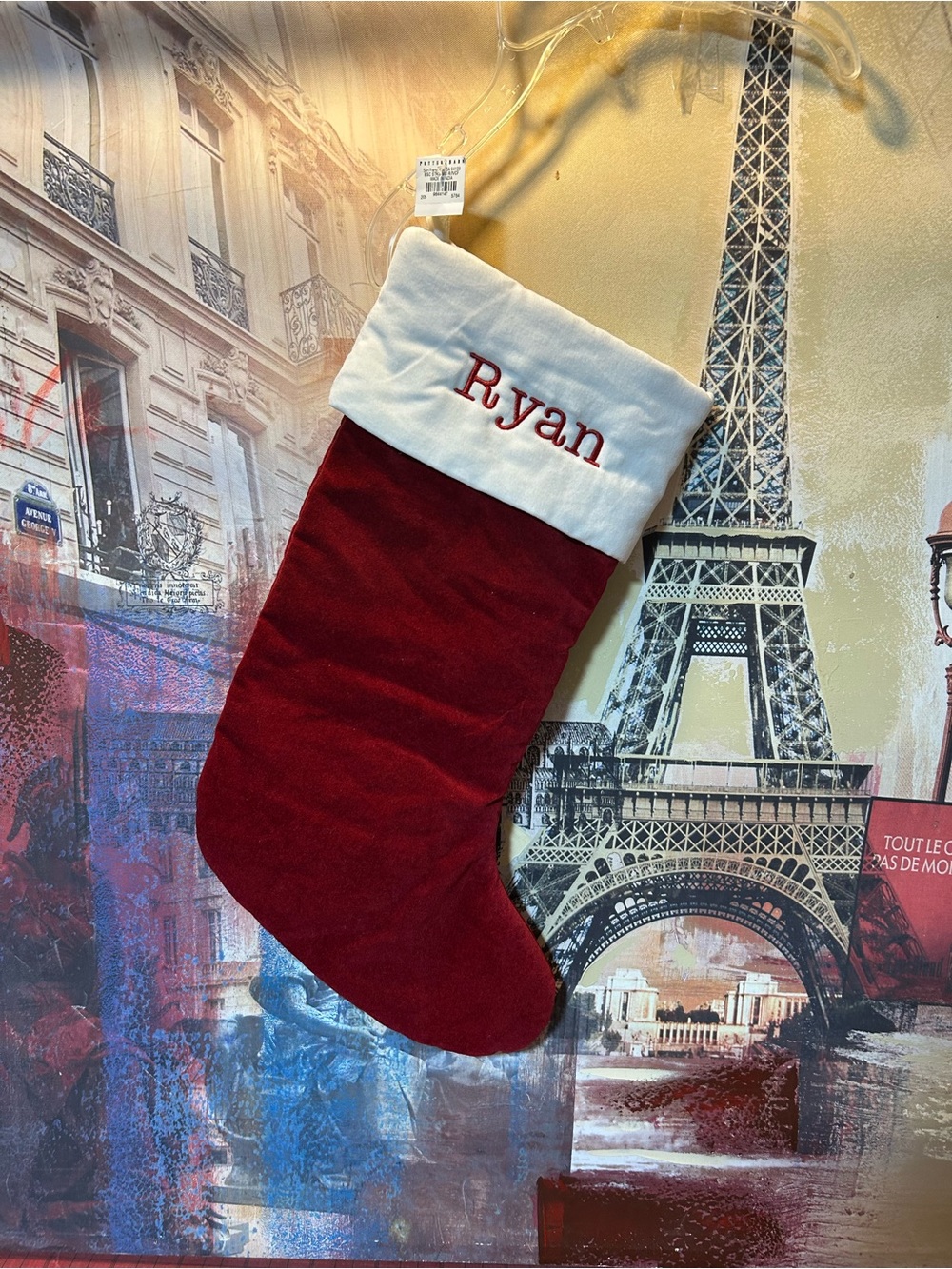 Pottery Barn stocking RyanChristmas red velvet NWT classic new kids medium